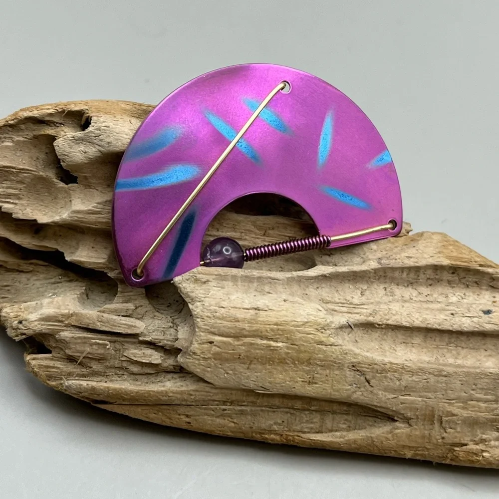 Purple and Blue Fan-Shaped Brooch